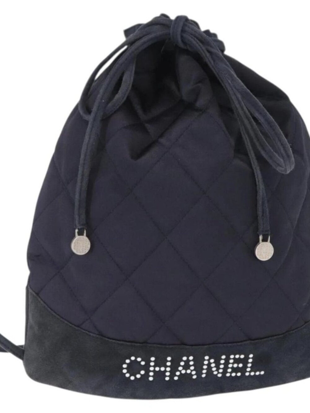 CHANEL Matelasse Backpack Satin Navy CC Auth 154704